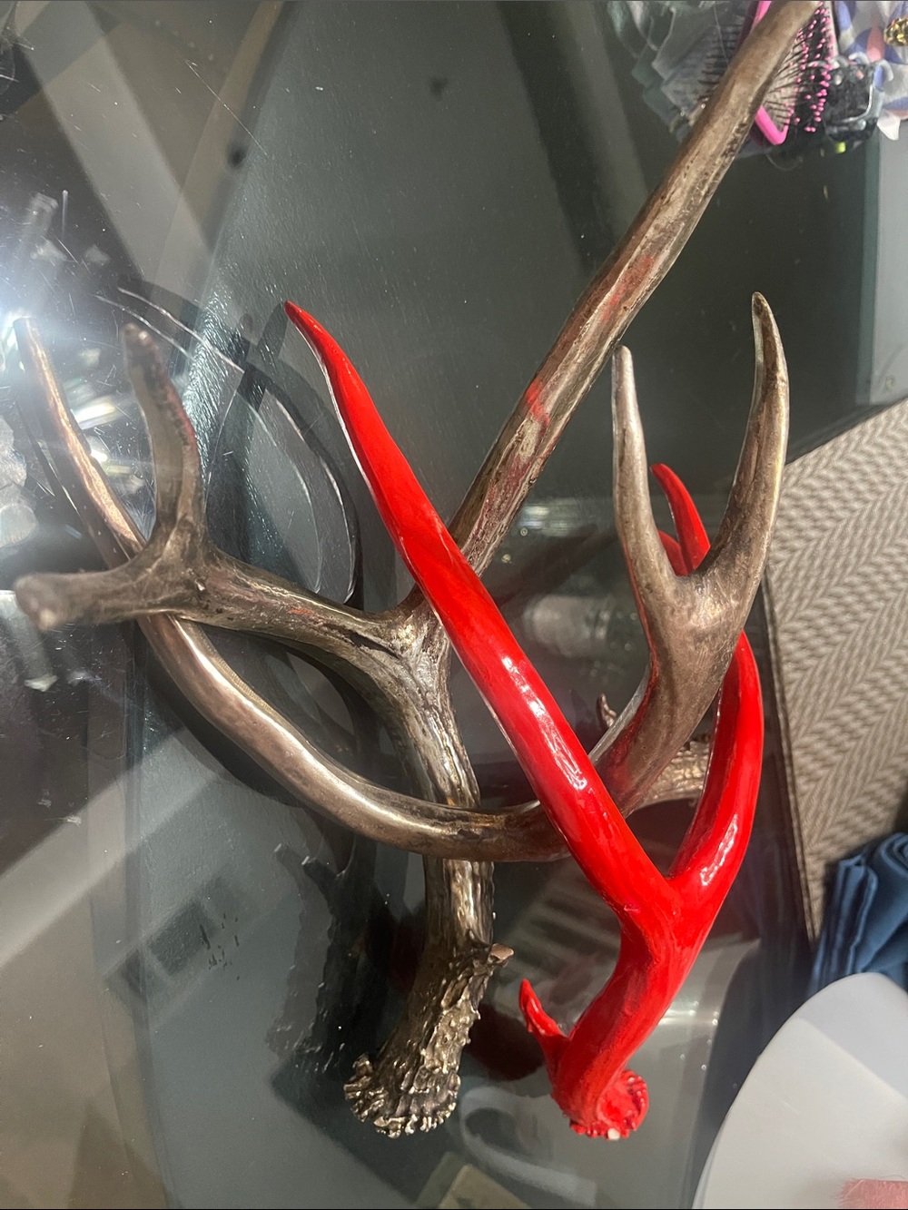 3 Painted Antler Sculpture in Metallic Bronze and Gloss Red